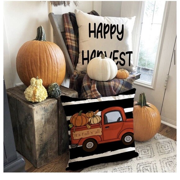 Fall Pillow Covers 16x16 Inch Set of 4 Hello Fall Pumpkin Truck Gnome - Picture 4 of 8